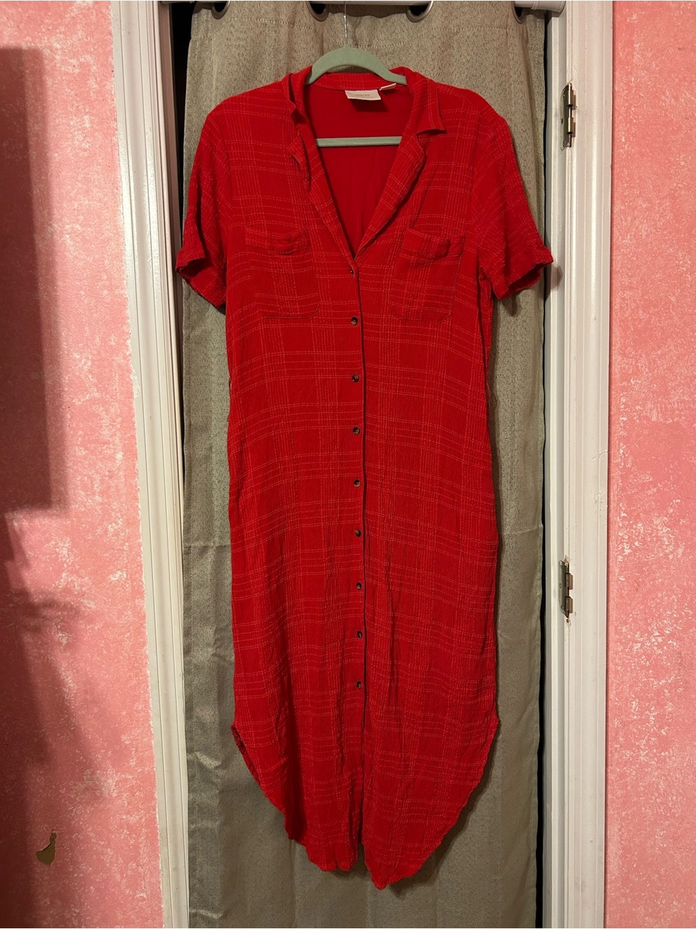 Maeve by Anthropologie textured red button down dress